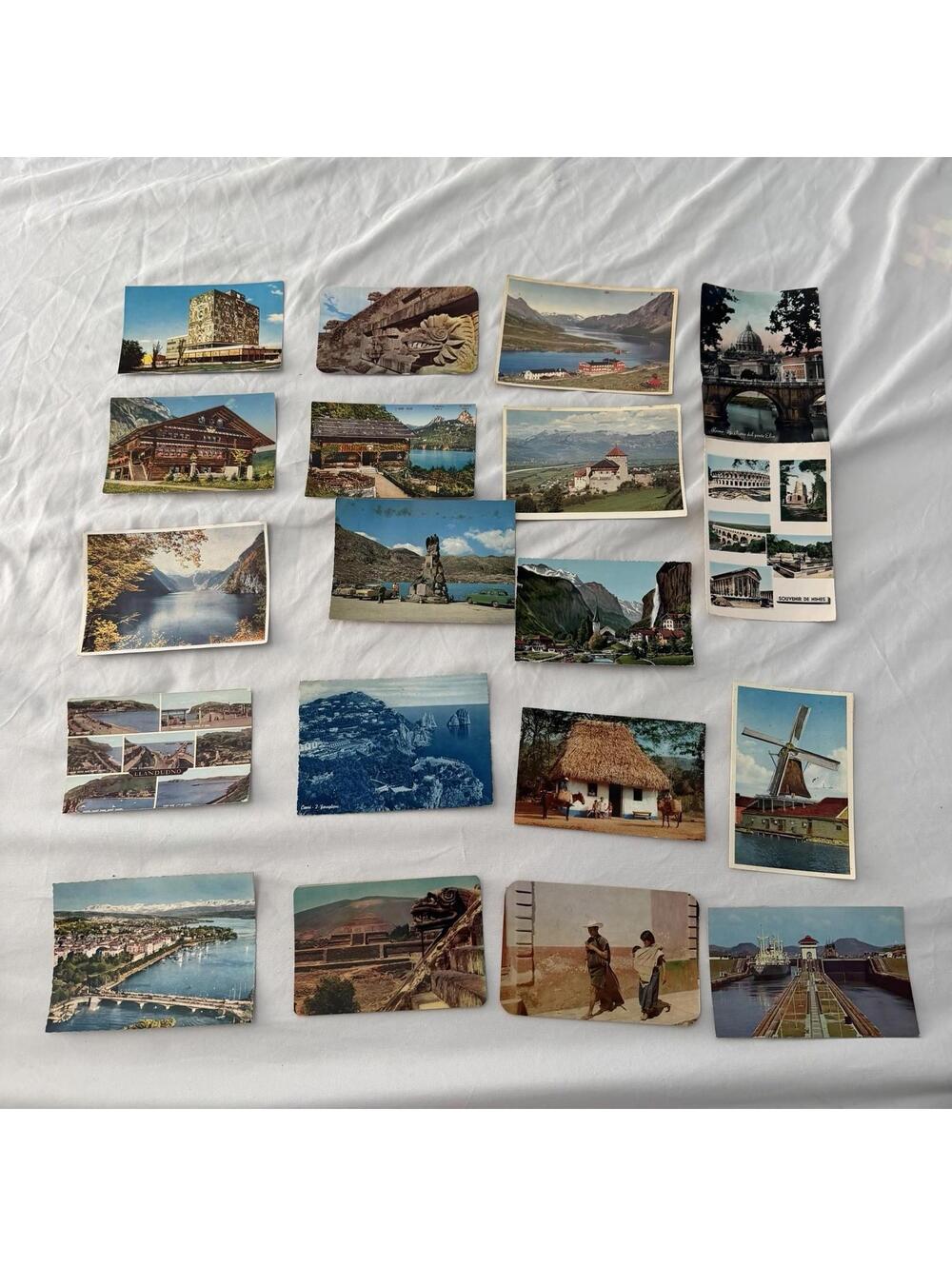 Vintage Postcards Lot - Switzerland Alps, Mexico Pyramids, Panama Canal, Europe